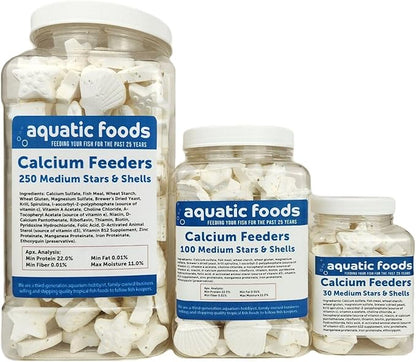 Aquatic Foods Inc. Medium Size Calcium Feeder Stars & Shells for Shrimp, Snails, Crabs, Crayfish, Hermit Crabs and All Tropical Fish…250 Count Jar