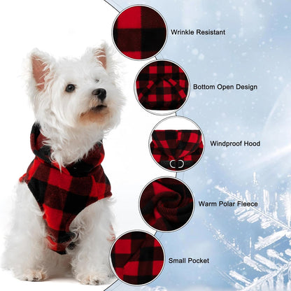 EXPAWLORER Dog Hoodie Fleece Sweater Vest, Plaid Dog Sweatshirt Fall Winter Pet Clothes with Leash Ring, Sleeveless Warm Cozy Puppy Clothing for Cat Small Medium Large Dogs Girl Boy, Checkered M