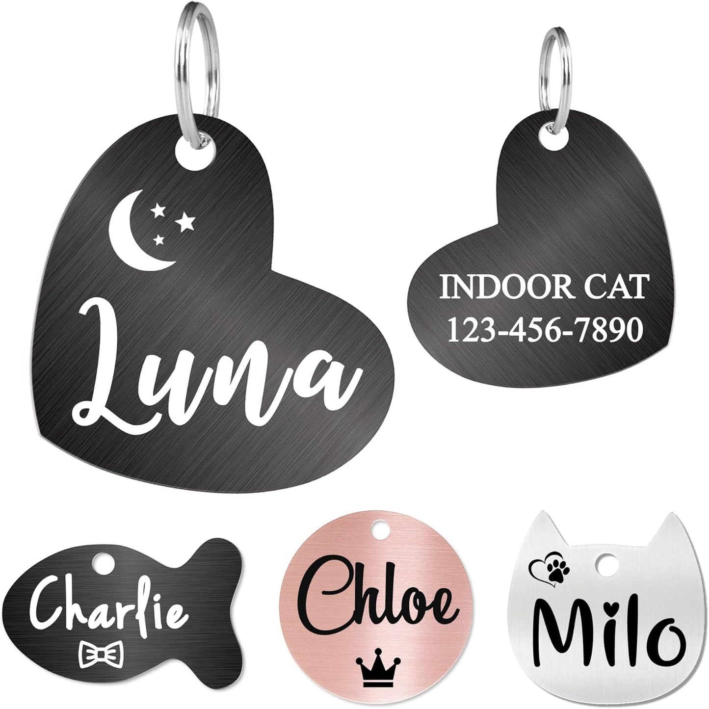 Ultra Joys Cat ID Tag Personalized Pet Tags, Durable Stainless Steel Small Pet Mini Dog Cat Tag Lightweight -Heart Tag in Black