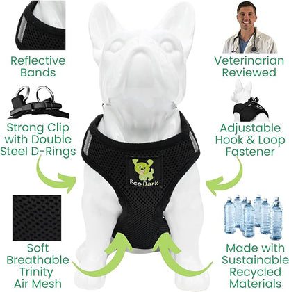 EcoBark Step in Dog Harness - Eco-Friendly Dog Harnesses for XS, Small, and Medium Breed Dogs - Reflective and Adjustable Body Halter Vest - Soft Luxurious Mesh Toy Breed Harness (Black, Medium)