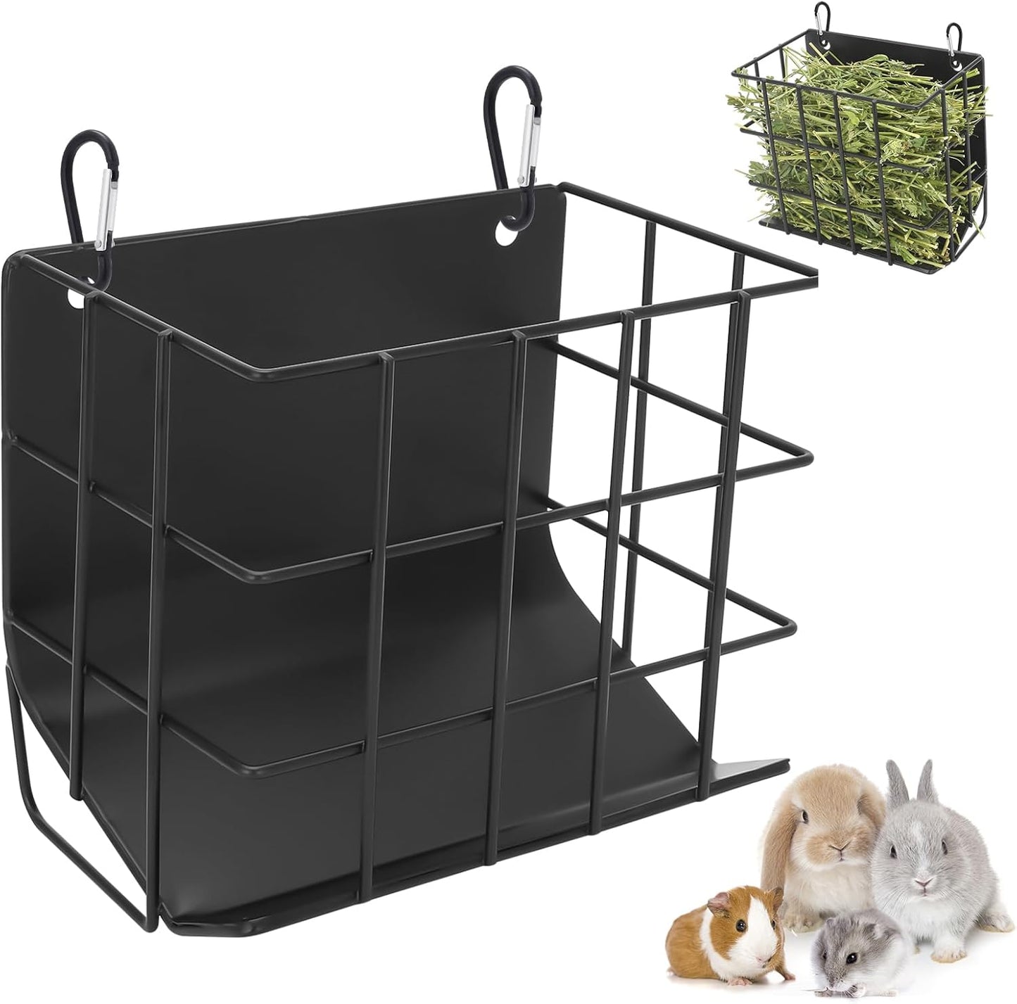 Rabbit Hay Feeder with Heavy-Duty Metal Frame Rabbit Hay Holder, Bunny Hay Feeder Guinea Pig Hay Holder,for Rabbits Guinea Pigs Bunny Chinchillas and Small Animals (Black)