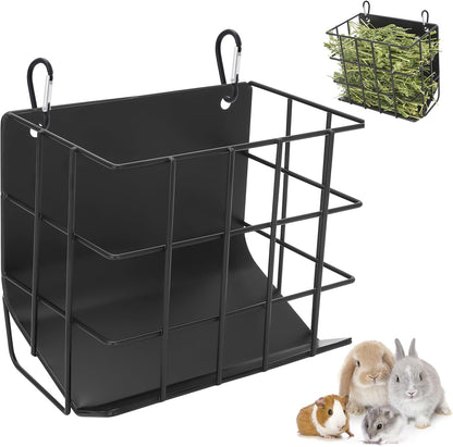 Rabbit Hay Feeder with Heavy-Duty Metal Frame Rabbit Hay Holder, Bunny Hay Feeder Guinea Pig Hay Holder,for Rabbits Guinea Pigs Bunny Chinchillas and Small Animals (Black)
