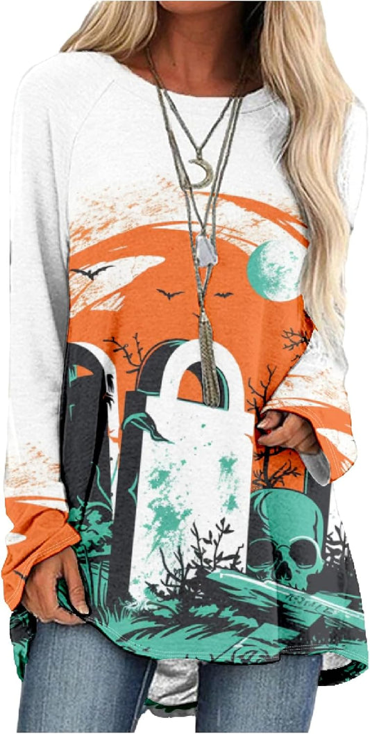 MARSVOVO Women Novelty Graphic Plus Size Sweater Crewneck Long Sleeve Cute Printed Loose Fit Casual Fall Sweaters Top