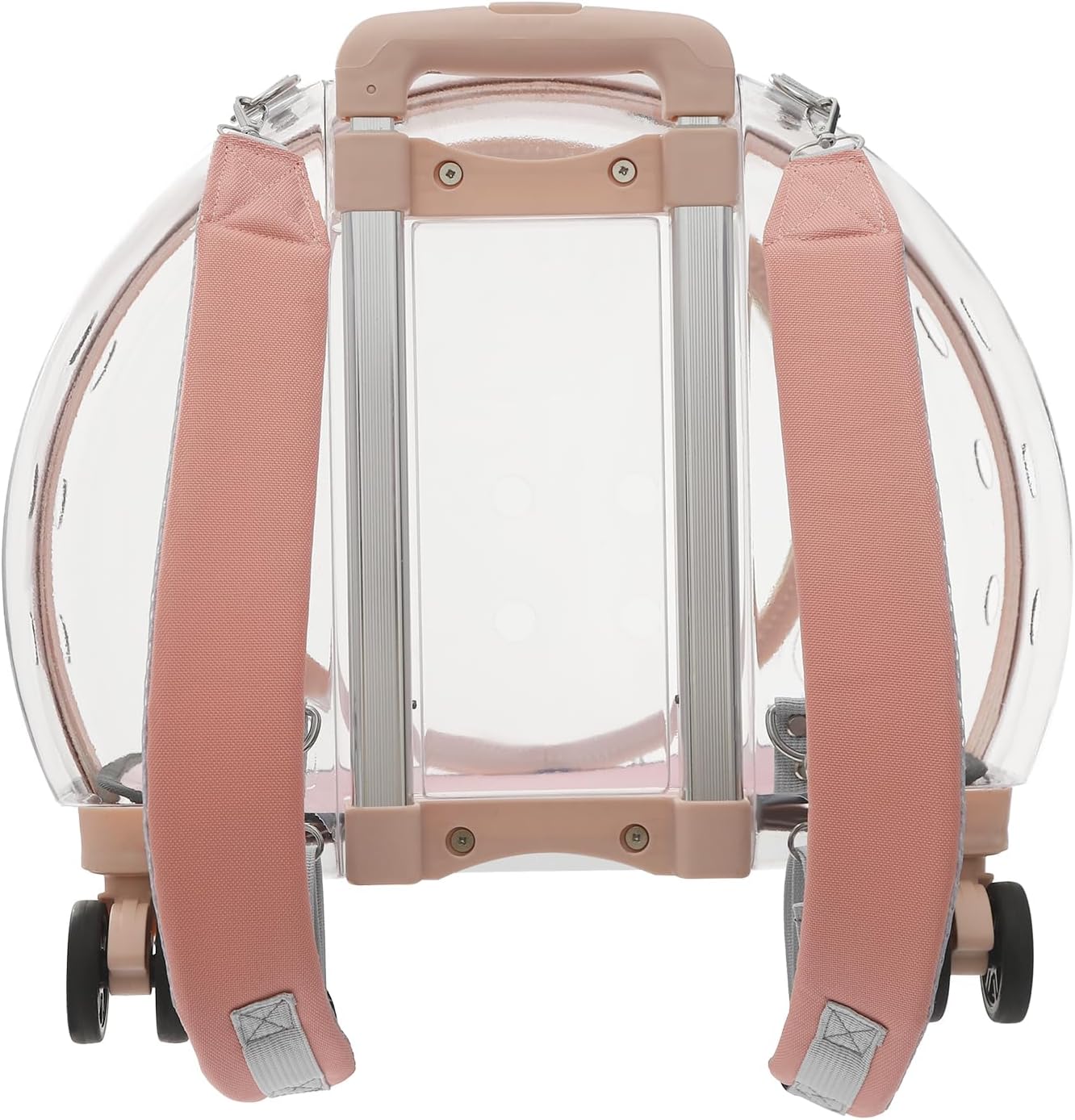 Cat Backpack Carrier, Transparent & Fully Breathable Hard cat Carrier with Rolling Wheels for Kitty Small Dog up to 19lbs, Multiple Carrying Options, Perfect for Travel Hiking, Pink, Clear