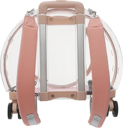 Cat Backpack Carrier, Transparent & Fully Breathable Hard cat Carrier with Rolling Wheels for Kitty Small Dog up to 19lbs, Multiple Carrying Options, Perfect for Travel Hiking, Pink, Clear