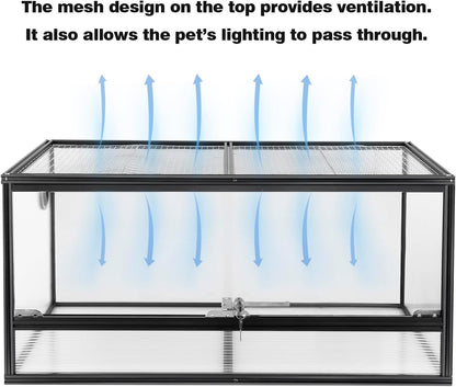 50 Gallon Bearded Dragon Tank, 36"x18"x18" (3x1.5x1.5 ft) Reptile Terrarium, Medium Reptile Enclosure with Aluminum Frame, Mesh Top, Lock Doors