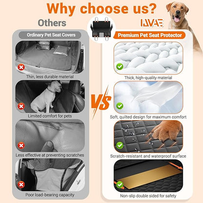 Hard Bottom Car Seat Cover for Dogs,Waterproof Dog Seat Cover for Back Seat Extender,Scratch-Proof and Anti-Slip Car Dog Hammock for Large Dogs SUV,Black(Holds 500 Lbs)