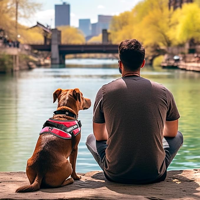 Service Dog Vest, 9 Dog Patches No Pull Dog Harness and Leash Set with Handle,Easy On and Off Pet Vest Harness with Night Safe Reflective Straps for Small Medium Large Breed Dogs