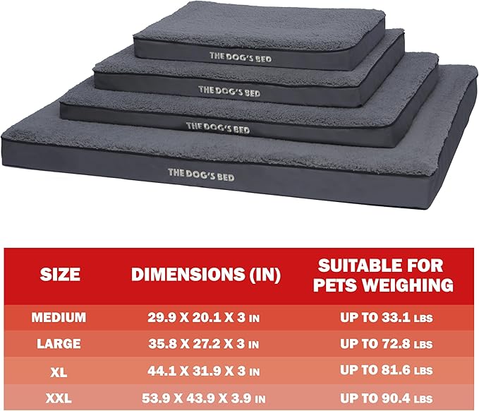 The Dog’s Bed Orthopedic Dog Bed, XXL Grey Plush, Waterproof, Supportive Dog Bed with Washable Replaceable Covers