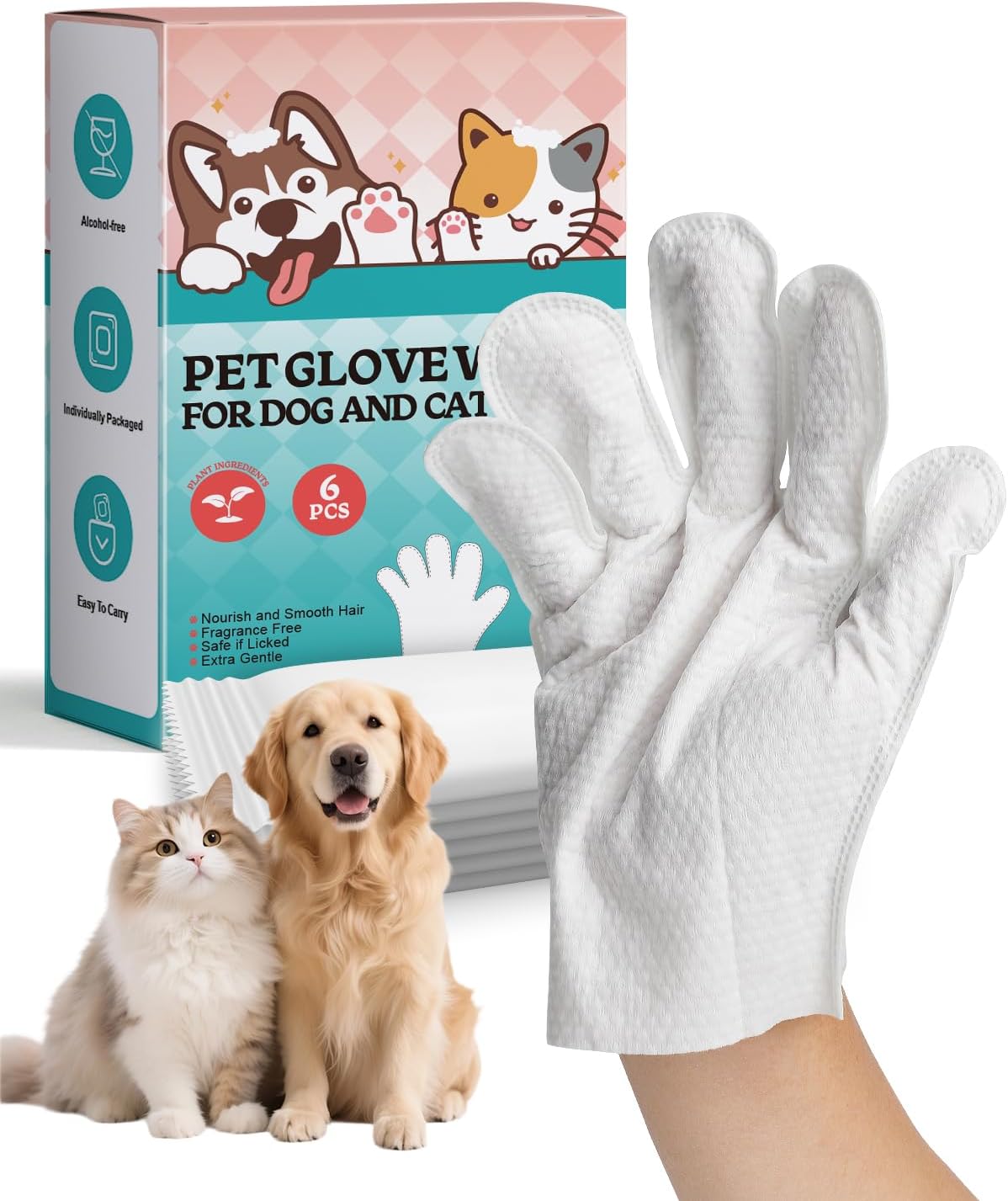 Pet Glove Wipes for Dogs and Cats, Disposable Finger Cleaning Gloves, Gentle Pet Wipes for Paws, Face & Ears, Deodorizing & Moisturizing, Soft & Thick Dog Wipes for Daily Grooming