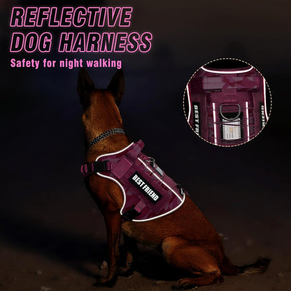 Tactical Dog Harness Small Sized Dog,No Pull Military Dog Vest with Easy Control Handle&Molle,Adjustable Heavy Duty Pet Harness for Hiking Training,Reflective for Night Walking Camo Pink S