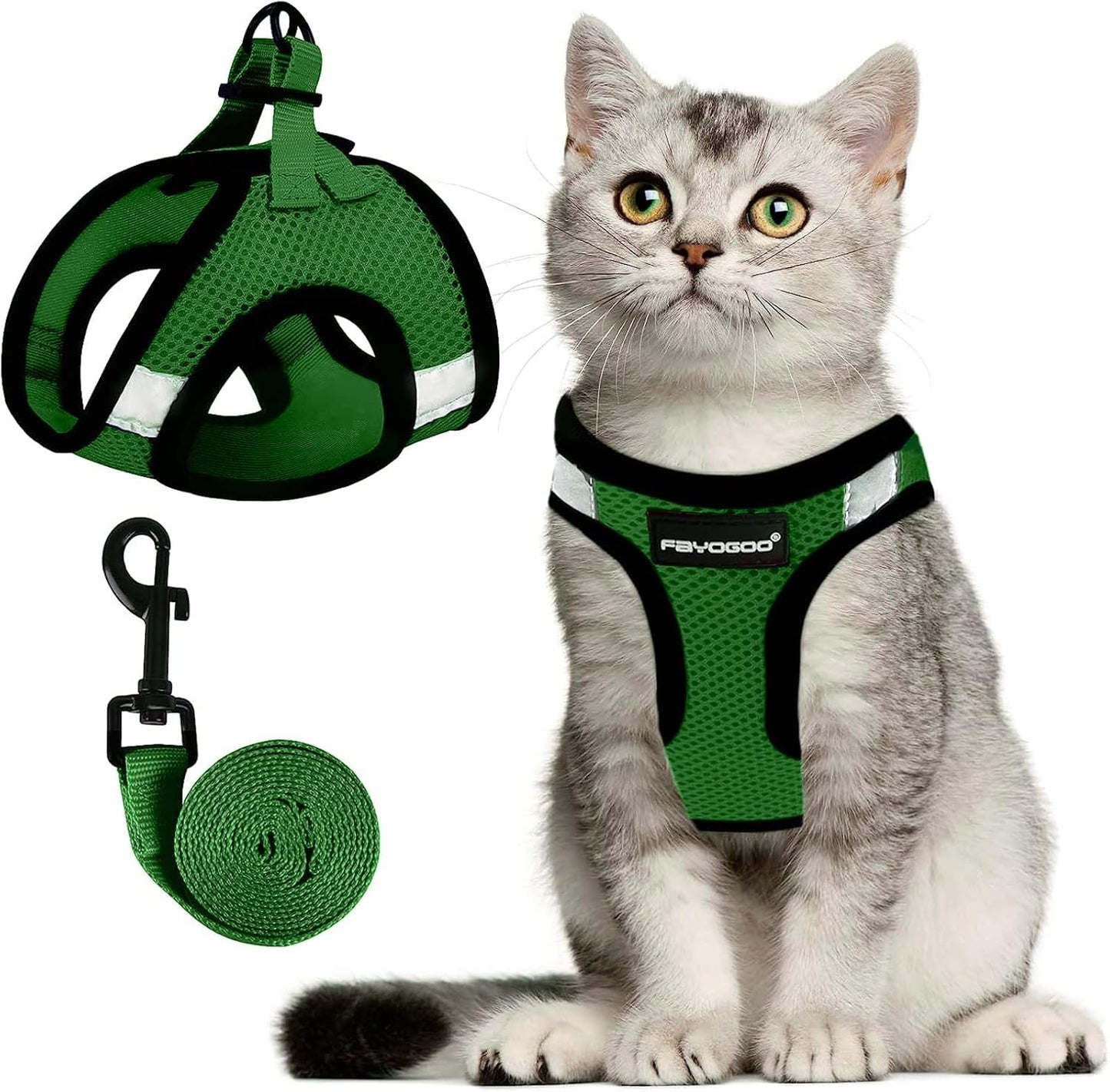 FAYOGOO Cat Harness and Leash Set | Upgrade Step-in Escape Proof Harness | Lightweight Soft Vest, No-Choke Design for Walking, Travel, Camping (Neon Green)