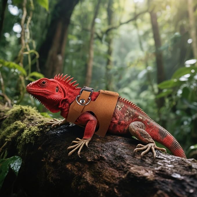 3 Pack Escape-Proof Bearded Dragon Leash - Adjustable Leather Vest and Retractable Nylon Leash, Bearded Dragons Accessories for Chameleons & Small Pets (S/M/L,Brown)