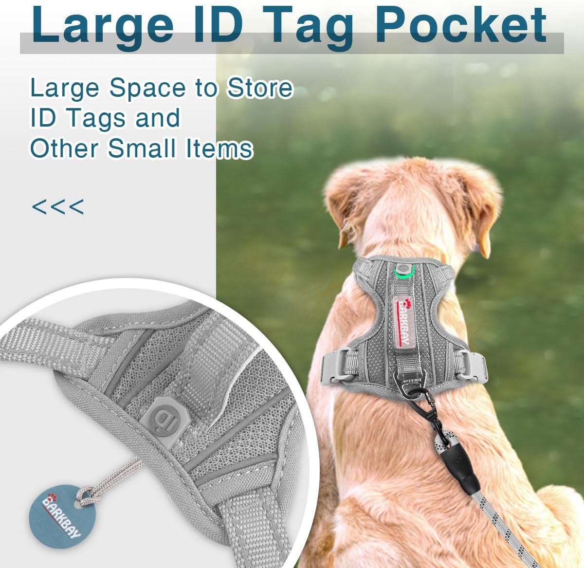 BARKBAY Dog Harness No Pull with ID Tag Pocket - Heavy Duty, Reflective, Easy Control for Large Dogs(Grey,XS)