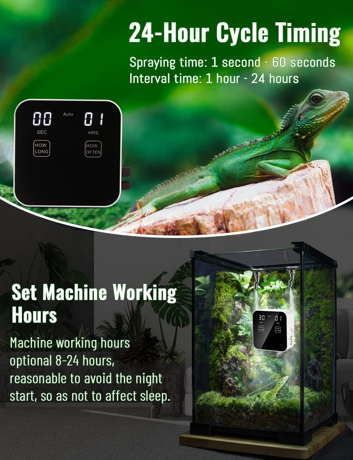 Reptile Mister Automatic, Quiet Reptile Misting System with Timer, Reptile Fogger Humidifiers with Fine Water Mist Nozzles, Terrarium Mister Humidifiers with Water Shortage Protection