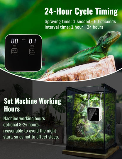 Reptile Mister Automatic, Quiet Reptile Misting System with Timer, Reptile Fogger Humidifiers with Fine Water Mist Nozzles, Terrarium Mister Humidifiers with Water Shortage Protection