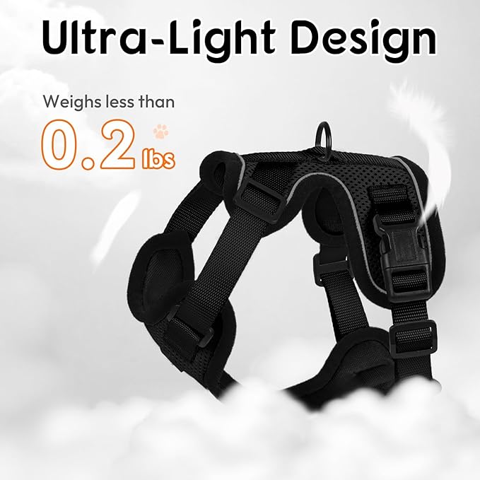 Dooradar Cat Harness and Leash Set, Escape Proof Safe Adjustable Kitten Vest Harnesses for Walking, Easy Control Soft Breathable Mesh Jacket with Reflective Strips for Cats, Black, XS