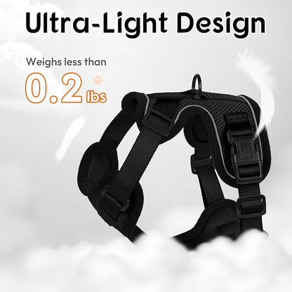 Dooradar Cat Harness and Leash Set, Escape Proof Safe Adjustable Kitten Vest Harnesses for Walking, Easy Control Soft Breathable Mesh Jacket with Reflective Strips for Cats, Black, M