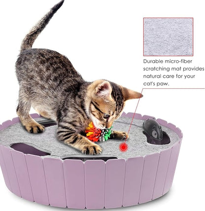 Pawaboo Interactive Cat Toy With Running Mouse, Electronic Motion Automatic Teaser for Indoor Cats, Pop and Play Hide Seek Hunting Mouse for Pet Kitten Play Fun Exercise, Purple
