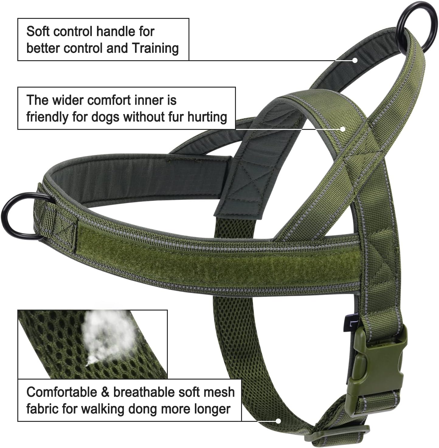 Green No Pull Dog Harness for Small Medium Large Sized Dog, Reflective Escape Proof Adjustable Dog Harnesses with 2 Patch, S