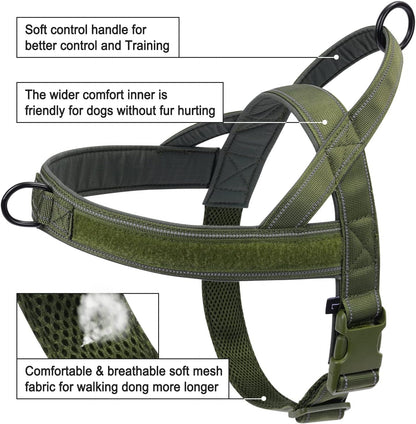 Green No Pull Dog Harness for Small Medium Large Sized Dog, Reflective Escape Proof Adjustable Dog Harnesses with 2 Patch, S