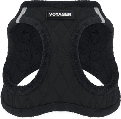 Best Pet Supplies - All Weather Mesh / Plush, Reflective, No Pull Harness for Small, Medium Dogs, Cats - Secure with Hook & Loop Fastener, Buckle, Double D-Rings - Black Plush, S