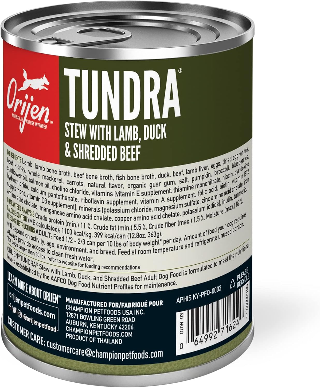 ORIJEN Real Meat Shreds, Grain-Free, Tundra Stew, Premium Wet Dog Food