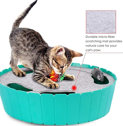 Pawaboo Interactive Cat Toy With Running Mouse, Electronic Motion Automatic Teaser for Indoor Cats, Pop and Play Hide Seek Hunting Mouse for Pet Kitten Play Fun Exercise, Lake Blue