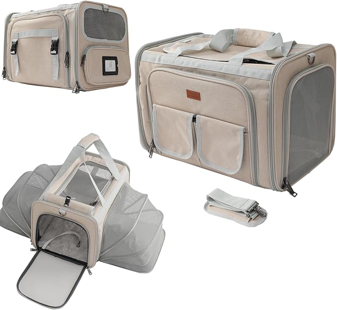 Khaki Dog Carrier Airline Approved,Small Puppy Bag Cats Carriers Soft,Softsides Expandable,Rabbit Bunny Pets Travel Carriers Small Animals Outdoor Carry Kennel