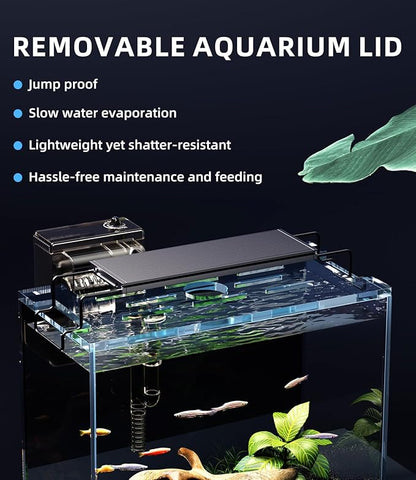 3 Gallon Fish Tank Aquarium Kit with Filter, LED Light with Timer, Siphon Vacuum Cleaner, Lid, Self-Cleaning Glass Rimless Betta Tank