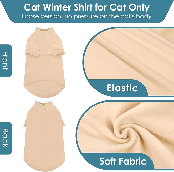 SUNFURA Turtleneck Sweater for Cat, Sphynx Cats Shirt Hairless Cat Sweaters with Sleeves, Warm and Soft Kitten Pullover Fleece Winter Pajamas Jumpsuit for Puppy Cats, LightYellow L