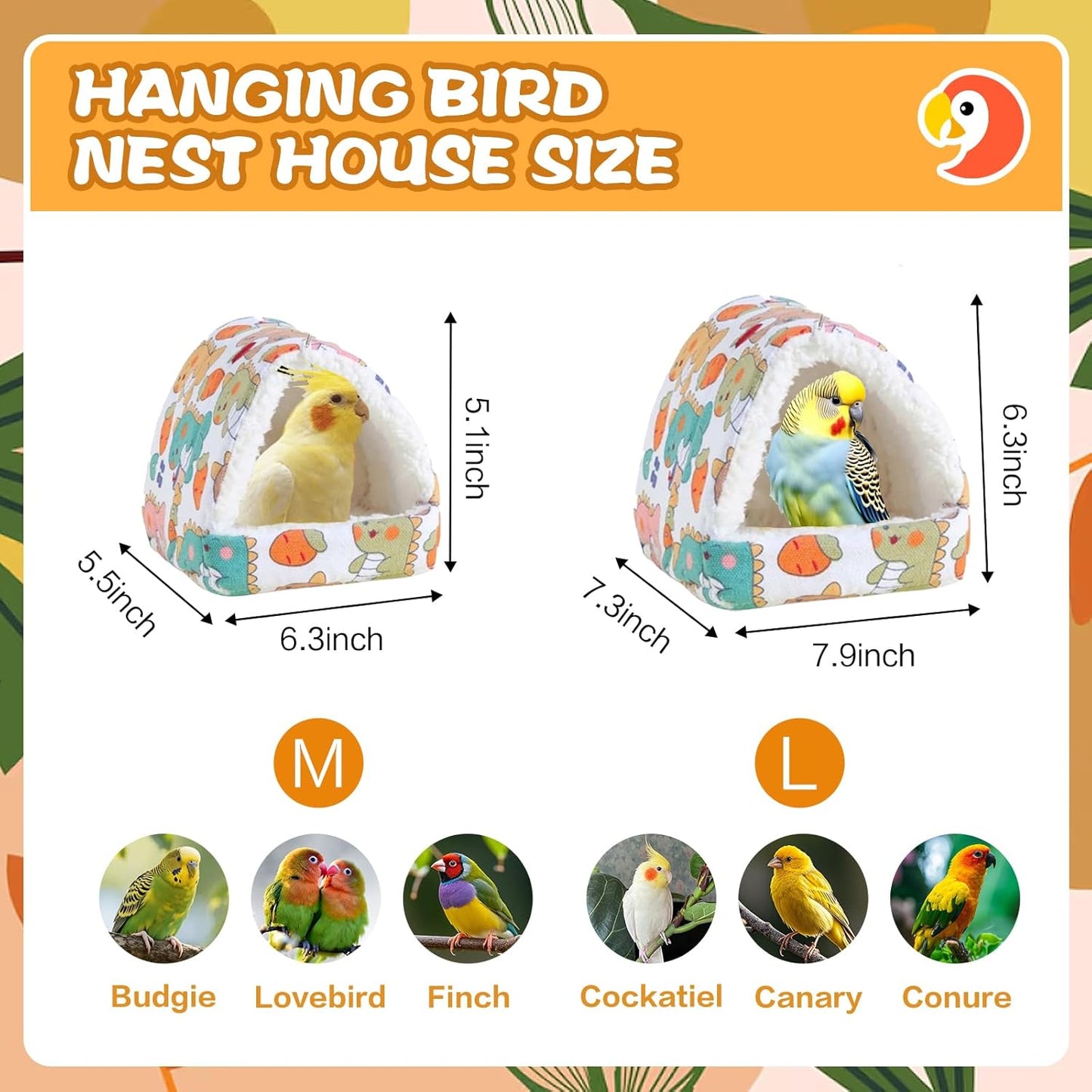 SUSOO Plush Warm Bird Nest House - Hanging Snuggle Bed Velvet Shed Hut Cage Fluffy Hideaway Winter Sleeping Hammock for Parrot Parakeet Conure Cockatiel Budgies Lovebird (White, M)