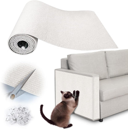 Cat Scratch Furniture Protector - 118" x 13.8" Trimmable Self-Adhesive Cats Claws Scratch Pads, DIY Cat Climbing Couch Protector for Scratch Post Cat Tree Replacement Indoor (Cream White)