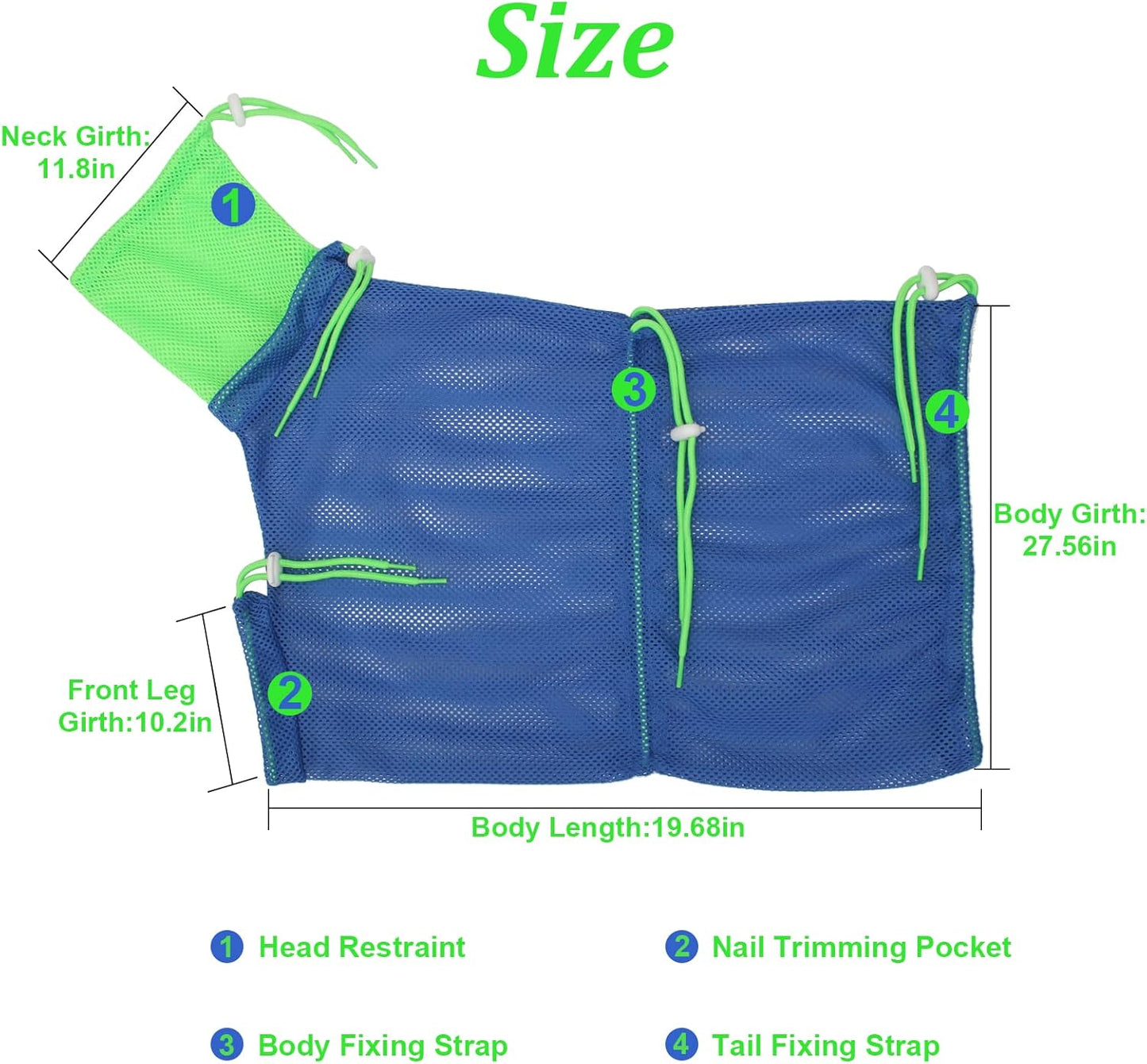 Breathable Mesh Shower Bag - Anti Scratch Adjustable Grooming for Nail Trimming, Bathing - Polyester Soft Cat Washing (Blue-Green)