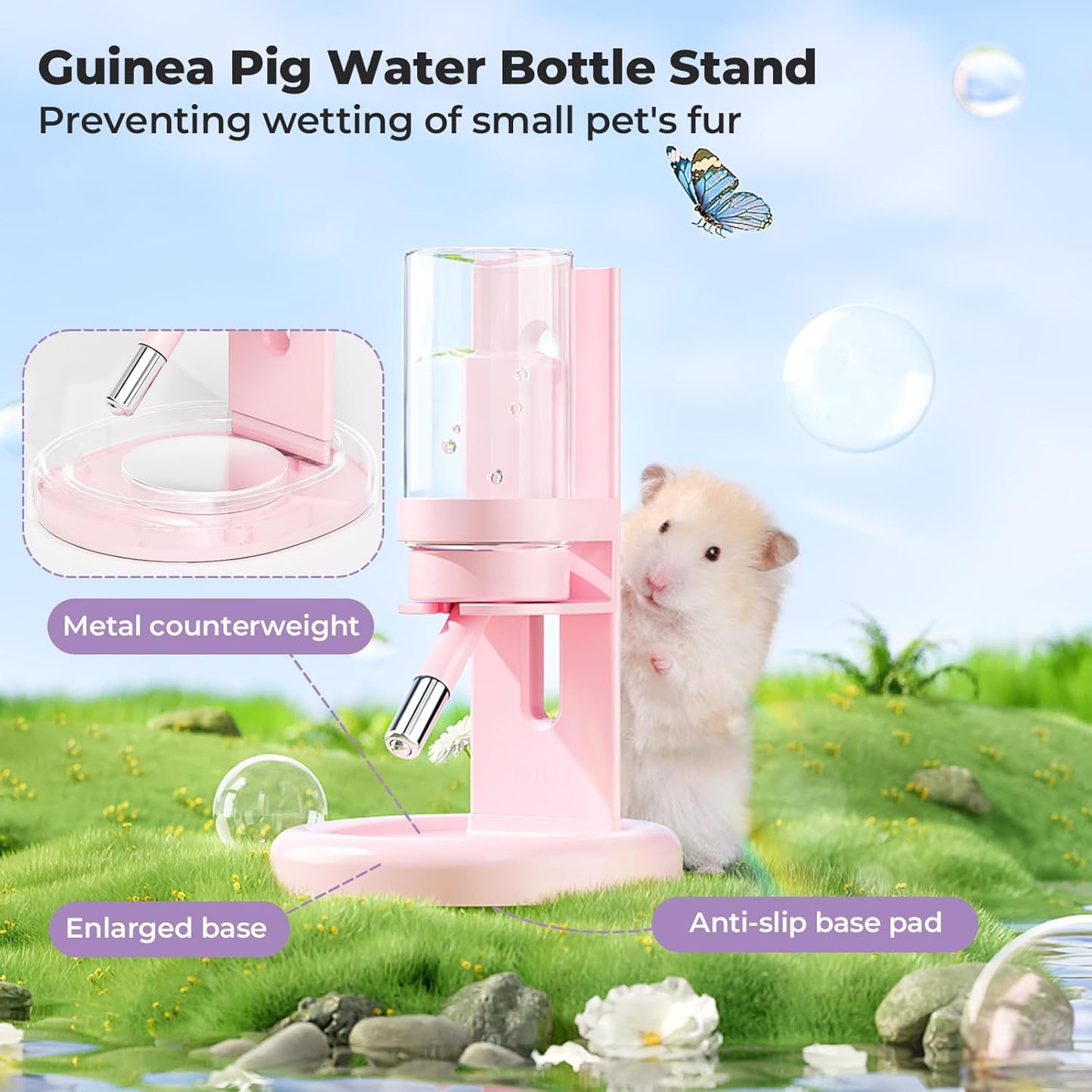mini&moe Hamster Water Bottle No Drip – 4 oz Guinea Pig Water Bottle for Glass Tank with Adjustable Stand, Leak Proof Small Animal Water Dispenser for Cage for Gerbil Chinchilla Ferret Hedgehog