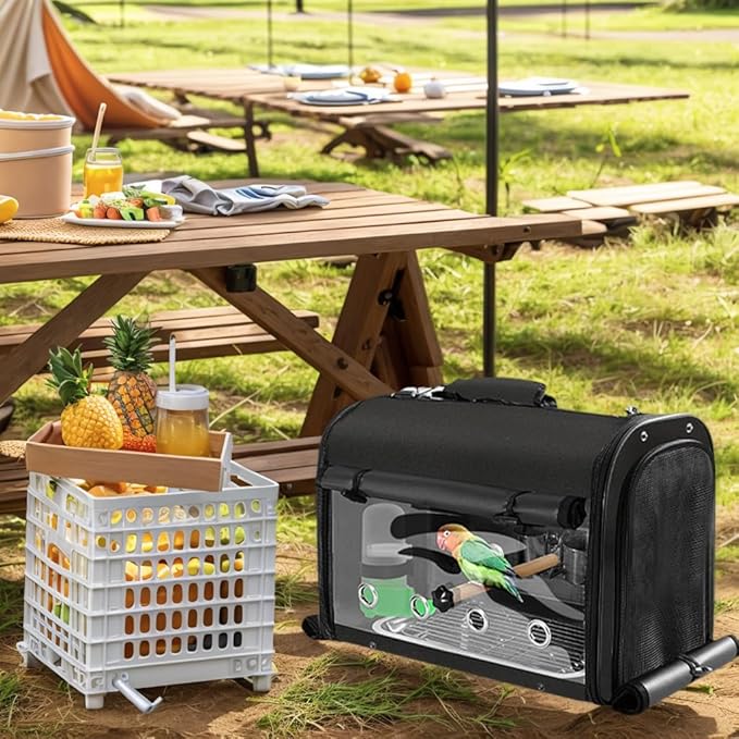 Sanmoncare Bird Carrier Bag Cockatiel Travel Cage with Stand, Lightweight Travel Carrier for Small Bird, Portable Parrot Travel Bag, Pet Transparent Travel Backpack