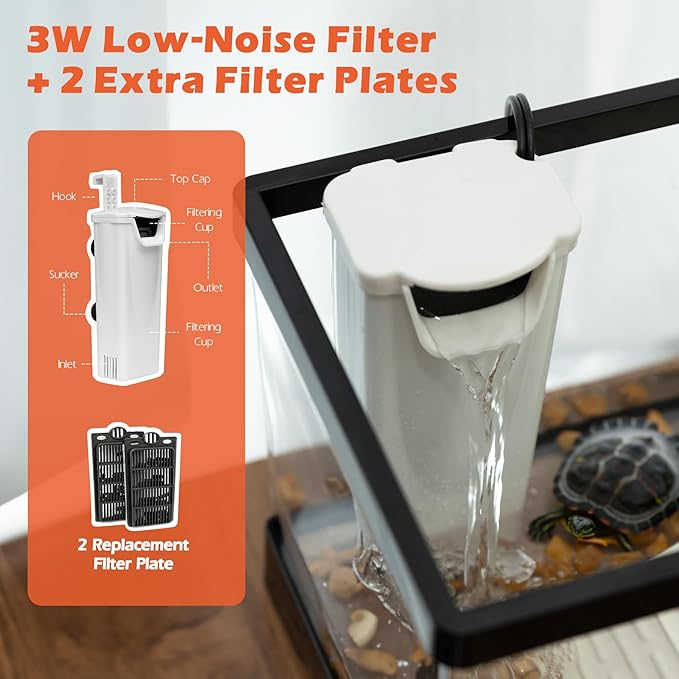 AZV Extra Large Turtle Tank Kit,PC Starter Aquarium,Red Eared Slider Aquatic for Baby Tortoise,Fishes and Amphibians,Include Basking Platform*1,Filter*1,Filter Plates*2,Plants*2,Lamp*1,Bulb*1,Stone*1