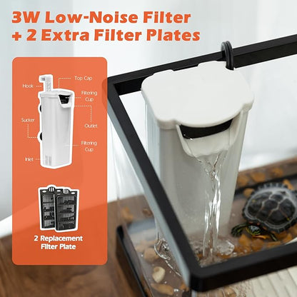 AZV Extra Large Turtle Tank Kit,PC Starter Aquarium,Red Eared Slider Aquatic for Baby Tortoise,Fishes and Amphibians,Include Basking Platform*1,Filter*1,Filter Plates*2,Plants*2,Lamp*1,Bulb*1,Stone*1