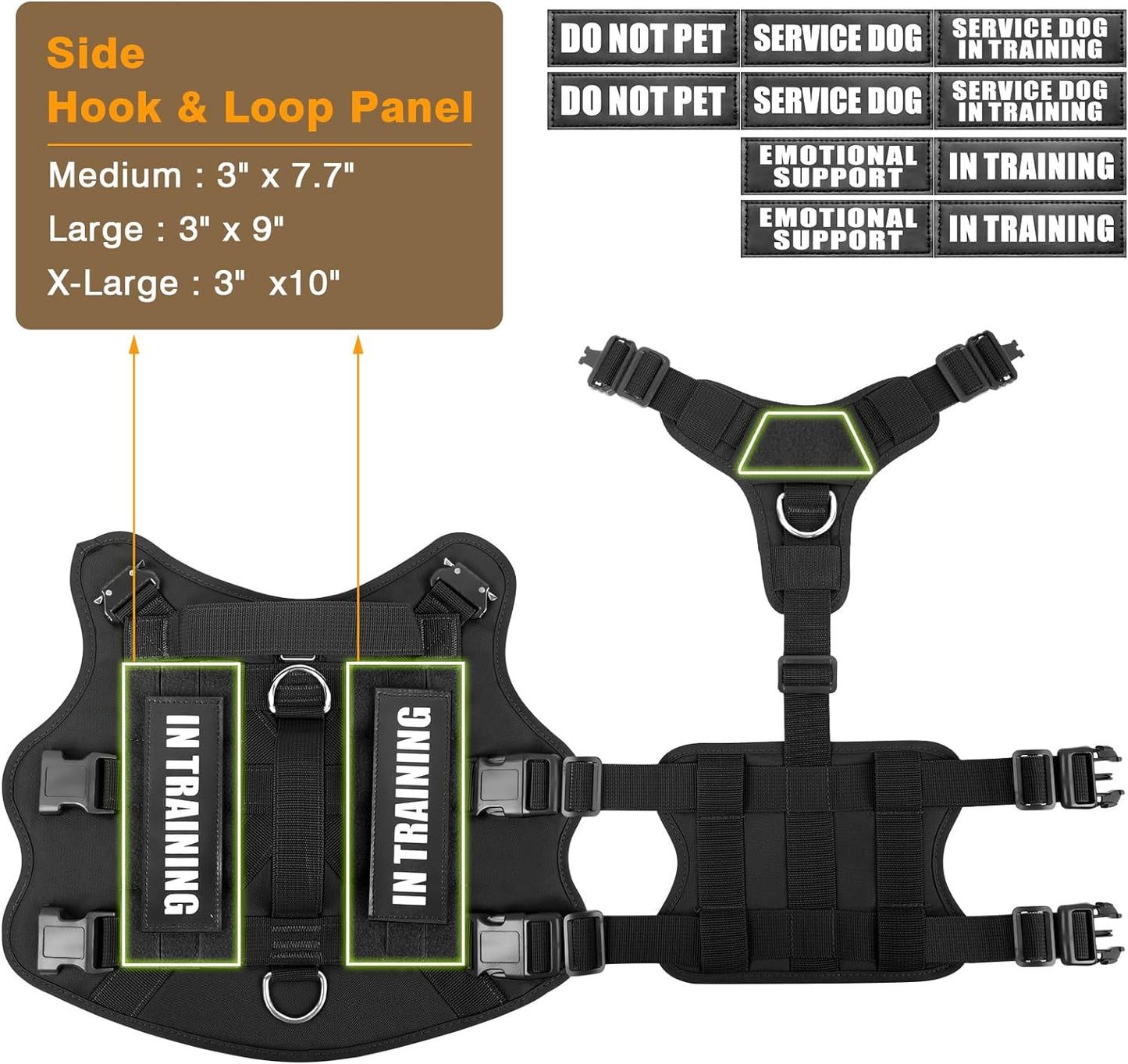 WINSEE Service Dog Vest Harness for Medium Dog, Tactical Working MOLLE Vest with 10 Pet Patches, No Pull Heavy Duty Harness for Training Walking
