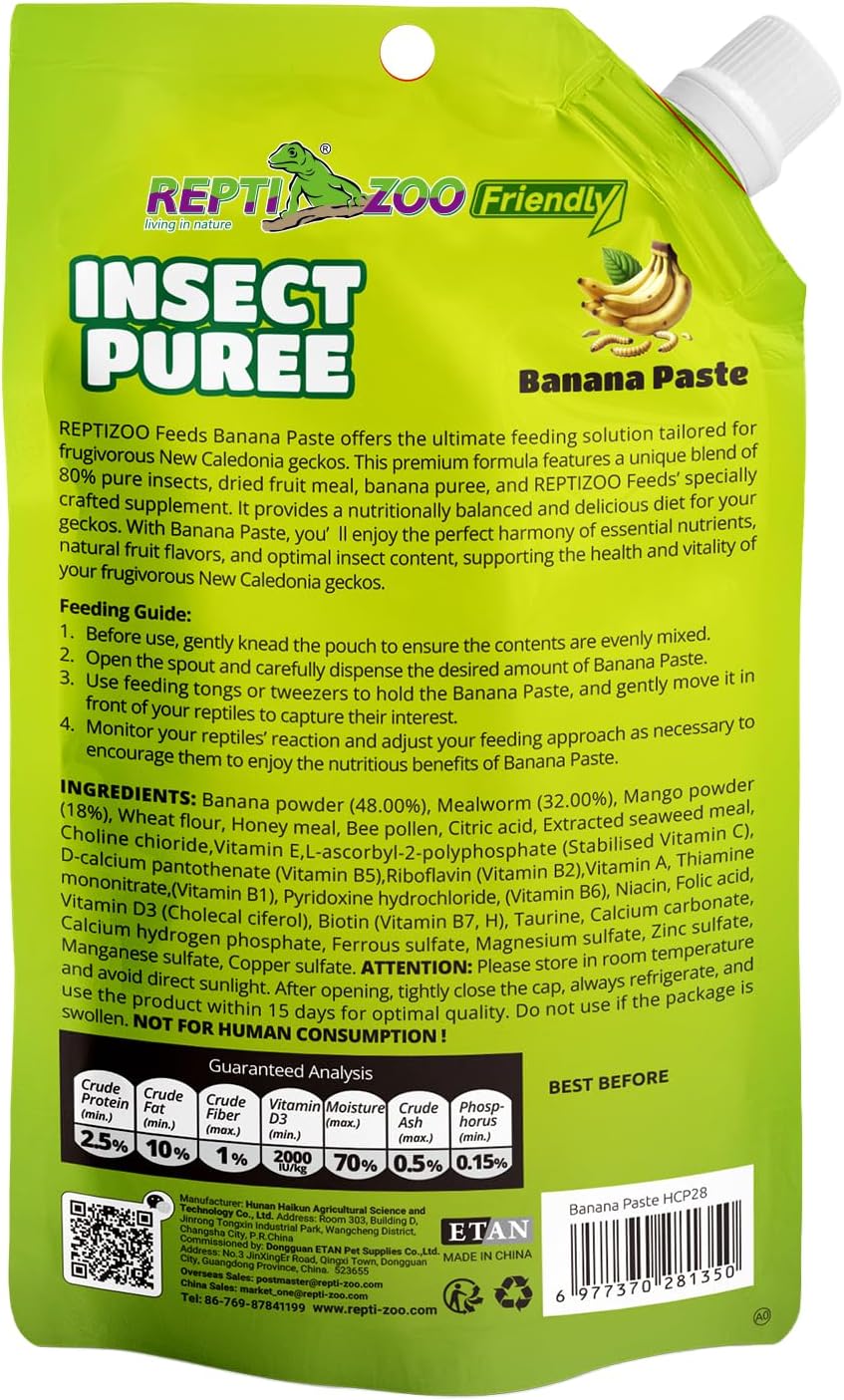 Crested Gecko Food Insect Puree, Fruit Mix Banana, Reptile Food Made with Fresh Insects 2.82oz