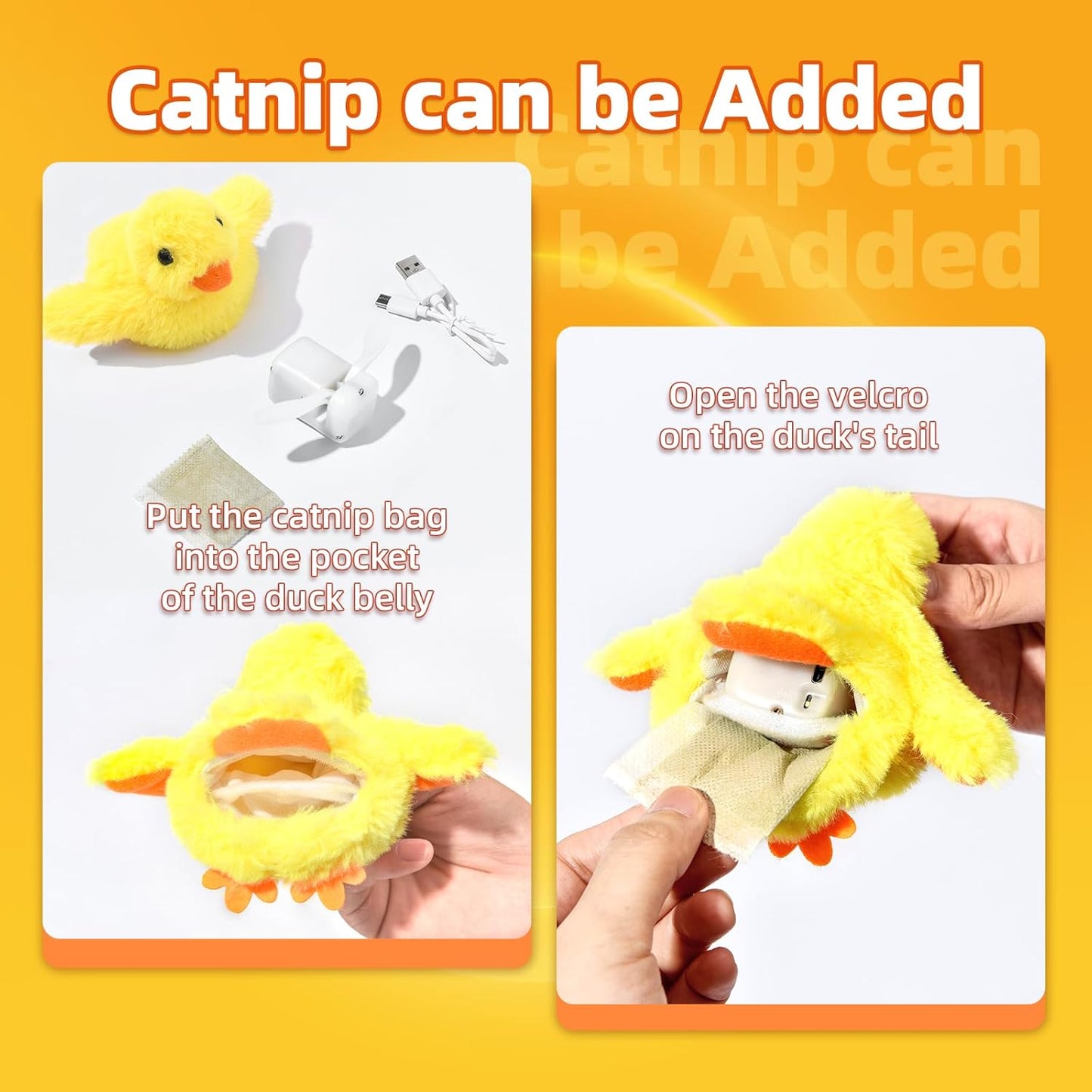 SmartTail Cat Toys Rechargeable Flapping Duck, Lifelike Quacking Sound, Touch Activated Kitten Plush Toy Interactive Cat Exercise Toys for All Indoor Kicker Toys 4.0 Inches