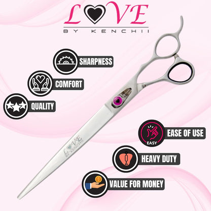 Kenchii Love Dog Grooming Scissors, 9 Inch Straight Shears, Dog Scissors for Grooming, Professional Pet Grooming Scissors, Heavy Duty, Durable and Sharp