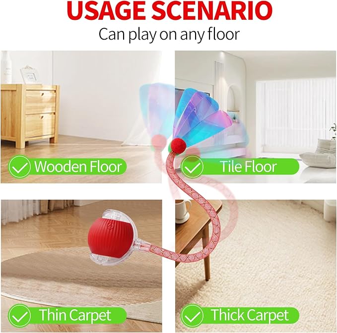 Marchul Interactive Cat Toys Ball, Automatic Moving Cat Toy for Bored Indoor Cats, Active Rolling Ball for Dogs, 360° Smart Pet Toy Fast Rolling on Carpet (Red)