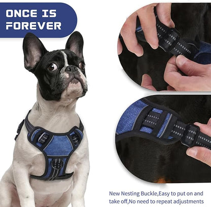 BUMBIN Dog Harness for Large Dogs, No Pull Adjustable No Choke Pet Vest with Dog Leash Fit Smart Reflective Pet Walking Harness for Training Easy Control Soft Handle Denim Blue L