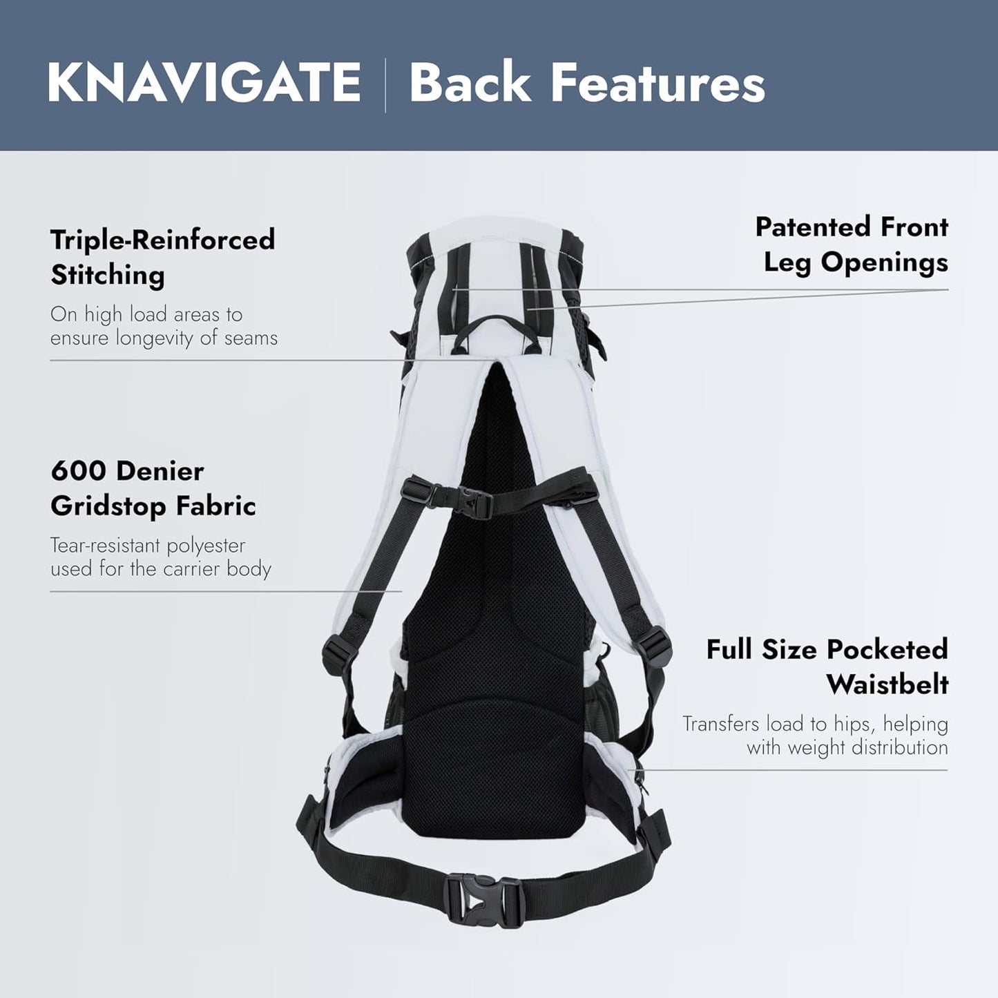 K9 Sport Sack Knavigate - Small, Lunar Rock - Ideal for Dogs with 13-16” Back Length - Adjustable, Backpack-Style Carrier with Internal Frame & Padded Hip Belt