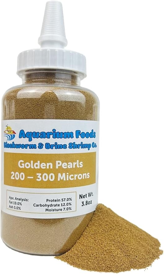 Aquatic Foods Inc. Golden Pearls 200-300 Microns for Tropical Fish Fry, Babies, Guppies, Tetras, Bettas, Nano Fish, for Corals, Anemones, Reef Tanks…3.8oz Squeeze Bottle