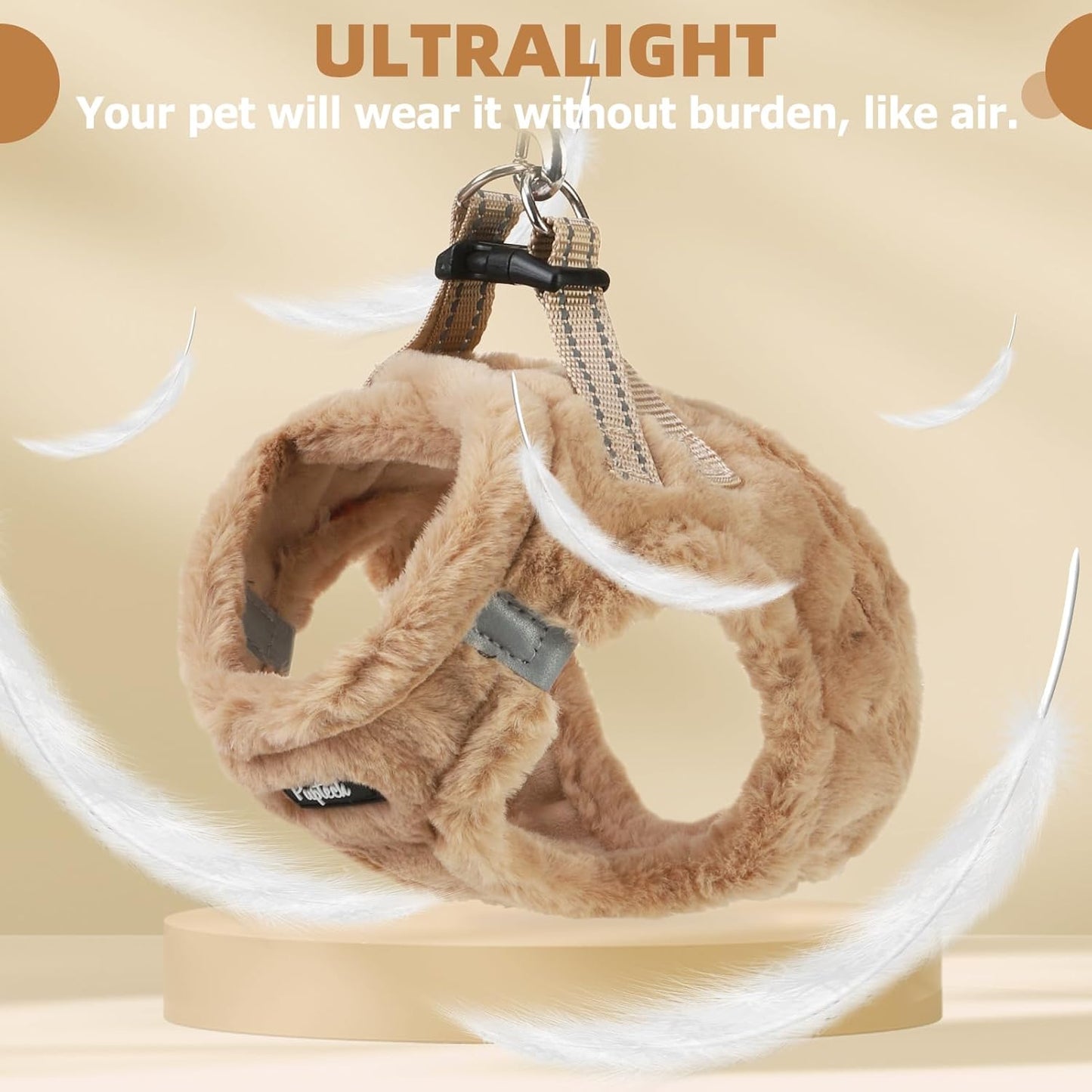 PUPTECK Adjustable Dog Harness Collar and Leash Set Step in No Pull Pet Harness for Small Medium Dogs Puppy and Cats Outdoor Walking Running, Soft Mesh Padded Reflective Vest Harnesses, Khaki S