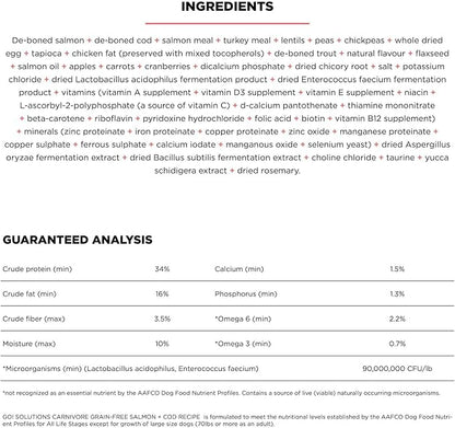 Go! Solutions Carnivore, Grain-Free, Protein Rich Dry Dog Food, Salmon and Cod Recipe, 12 lb Bag