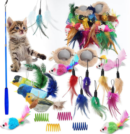 Cat Toys Pack, Interactive Cats Toys for Indoor Cat, Speedy Tail 2.0 Cat Toy, Teaser Feather Mouse Toy for Kittens (22PCS)