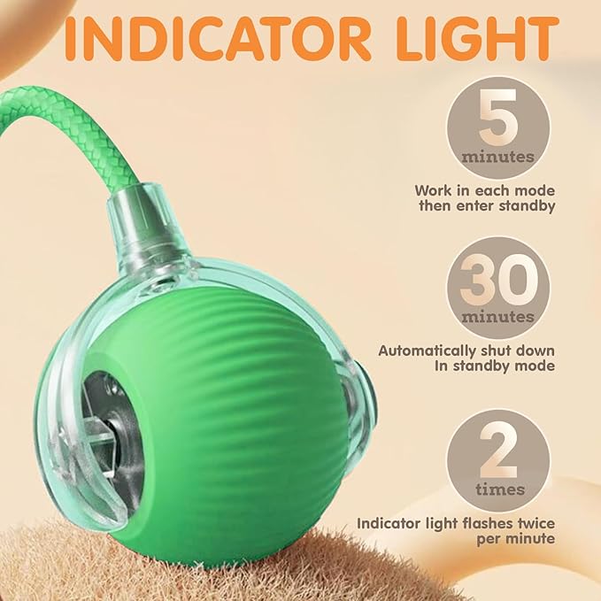 Rocfish Durable Interactive Cat Toys for Indoor Cats, Smart Automatic Cat Chase Ball Toy, Upgraded Speedy Tail Kitten Toy for Bored Indoor Adult Pets (Green)